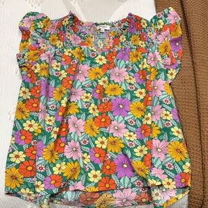 Umgee Floral Puff Sleeve Top - Pink, Green, Yellow